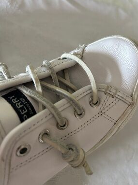 Sperry white boat tie knot lace  Leather Lace-Up Boat Shoes